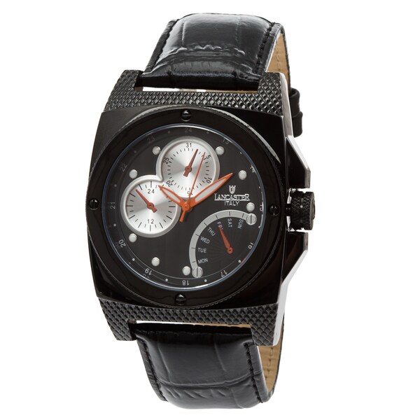 Men's Lancaster Italy OLA0344BK Black Leather Date Display Watch