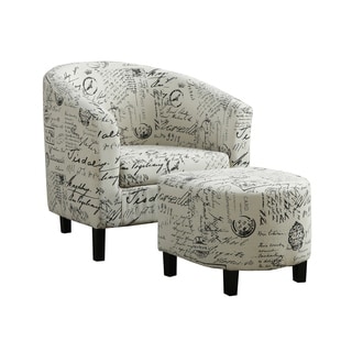 (^.^)/ Vintage French Fabric Accent Chair and Ottoman
