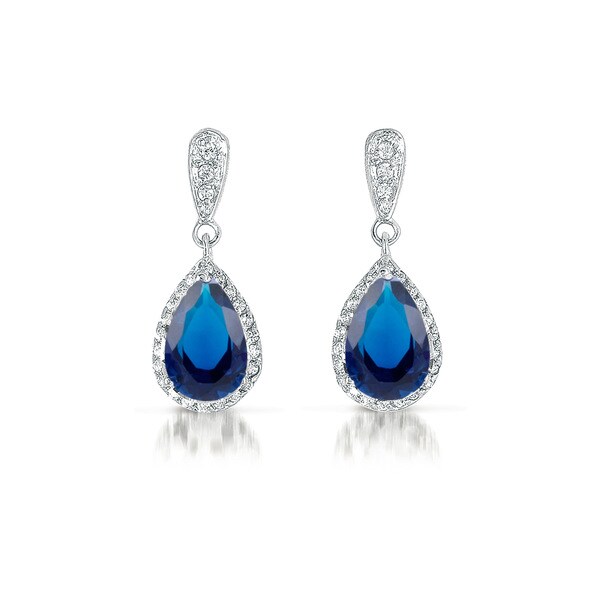 Shop Collette Z Sterling Silver Blue Cubic Zirconia Pear Drop Earrings