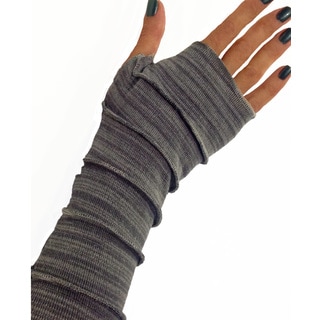 Cuff Luv Soft Knit Ribbed Micro-stripe Grey Fingerless Gloves-Image