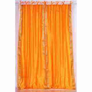 Buy Online Pumpkin Tie Top Sheer Sari Curtain Panel Pair (India)