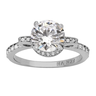 ... 10k White Gold Side Bows Round-cut Cubic Zirconia Engagement Ring