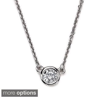 ... For A Cure 14k White Gold Bezel Round Solitaire Diamond Necklace