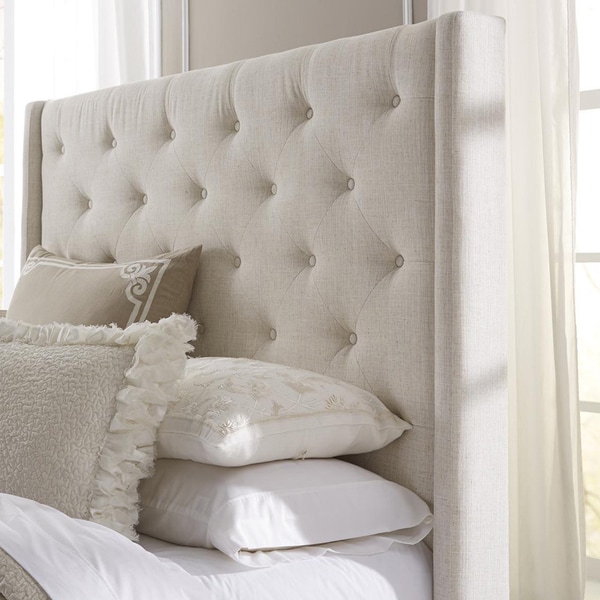 Wingback Button Tufted Cream Queen Size Upholstered Headboard 