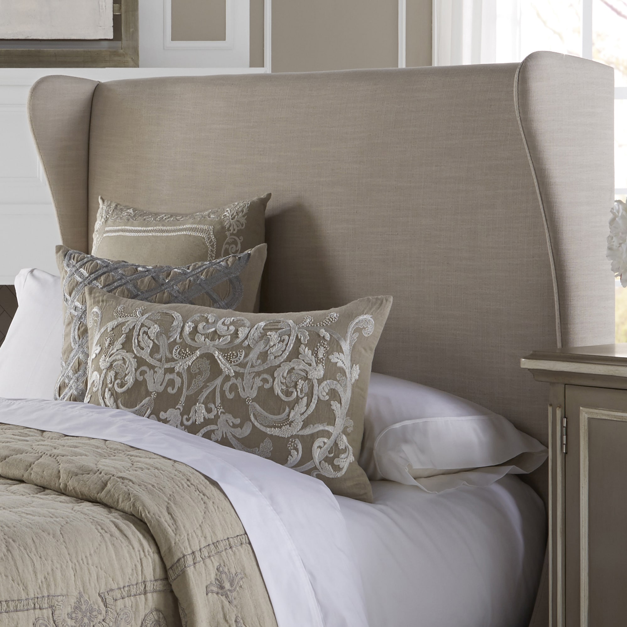 Wingback Cream Queen Size Upholstered Headboard Overstock™ Shopping