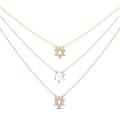 Tri-color Sterling Silver Cubic Zirconia Graduated 3-strand Star of David Necklace
