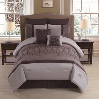 Sale Audrina Plum 8 Piece Embroidered Comforter Set