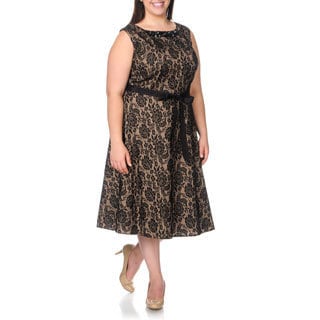 S.L. Fashions Women's Plus Size Embellished Neckline Lace Cocktail Dress