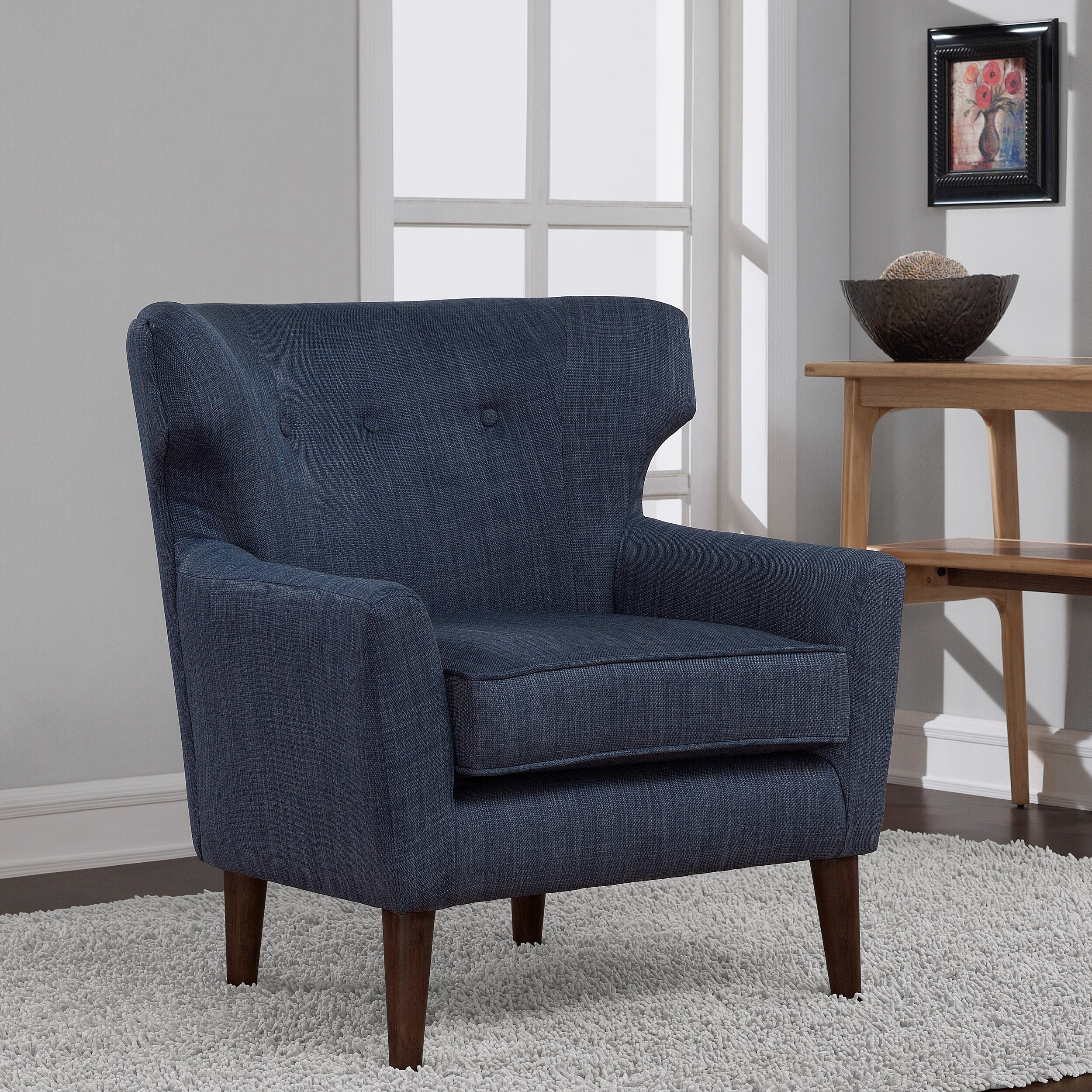 Midcentury Blue Linen Wing Chair Overstock Shopping Great Deals on