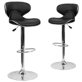 Hot Deal Contemporary Mid-Back Black Vinyl Adjustable Bar Stool with Chrome Base (Set of 2)