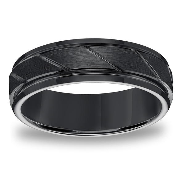 Cambridge 7mm Black Tungsten Carbide Diagonal-cut Comfort-fit Band