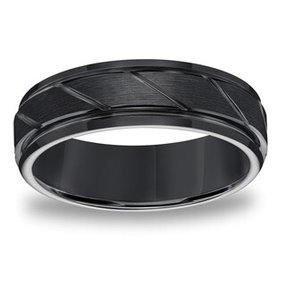 Cambridge 7mm Black Tungsten Carbide Diagonal-cut Comfort-fit Band-Image