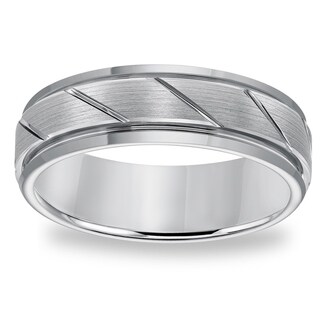 Cambridge 7mm Classic Tungsten Comfort Fit Diagonal Cut Carbide Band-Image