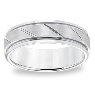 Cambridge 7mm Comfort Fit White Tungsten Diagonal Cut- Carbide Comfort Fit Band-Image