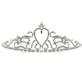 Kate Marie 'Brianna' Charming Silver Rhinestone Crown Tiara with Hair Combs-Image