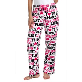 Stanzino Women's White Love Print Plush Sleepwear Pants-Image