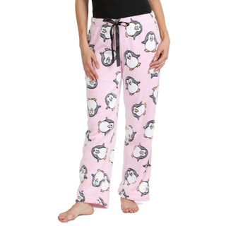 Stanzino Women's Pink Penguin-print Soft Plush Sleepwear Pants-Image