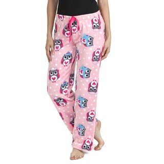 Stanzino Women's Pink Owl Print Plush Sleepwear Pants-Image