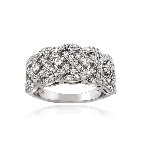 ICZ Stonez Sterling Silver 34ct TGW Cubic Zirconia Woven Band Ring
