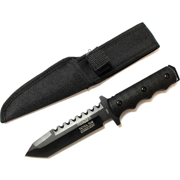 9inch Defender Xtreme Tactical Team All Black Serrated Blade Hunting