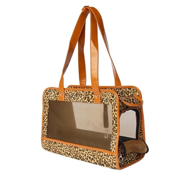 Insten Pet Dog Puppy Leopard Mesh Zippered Travel Outdoor Shoulder Tote Handbag Carrier