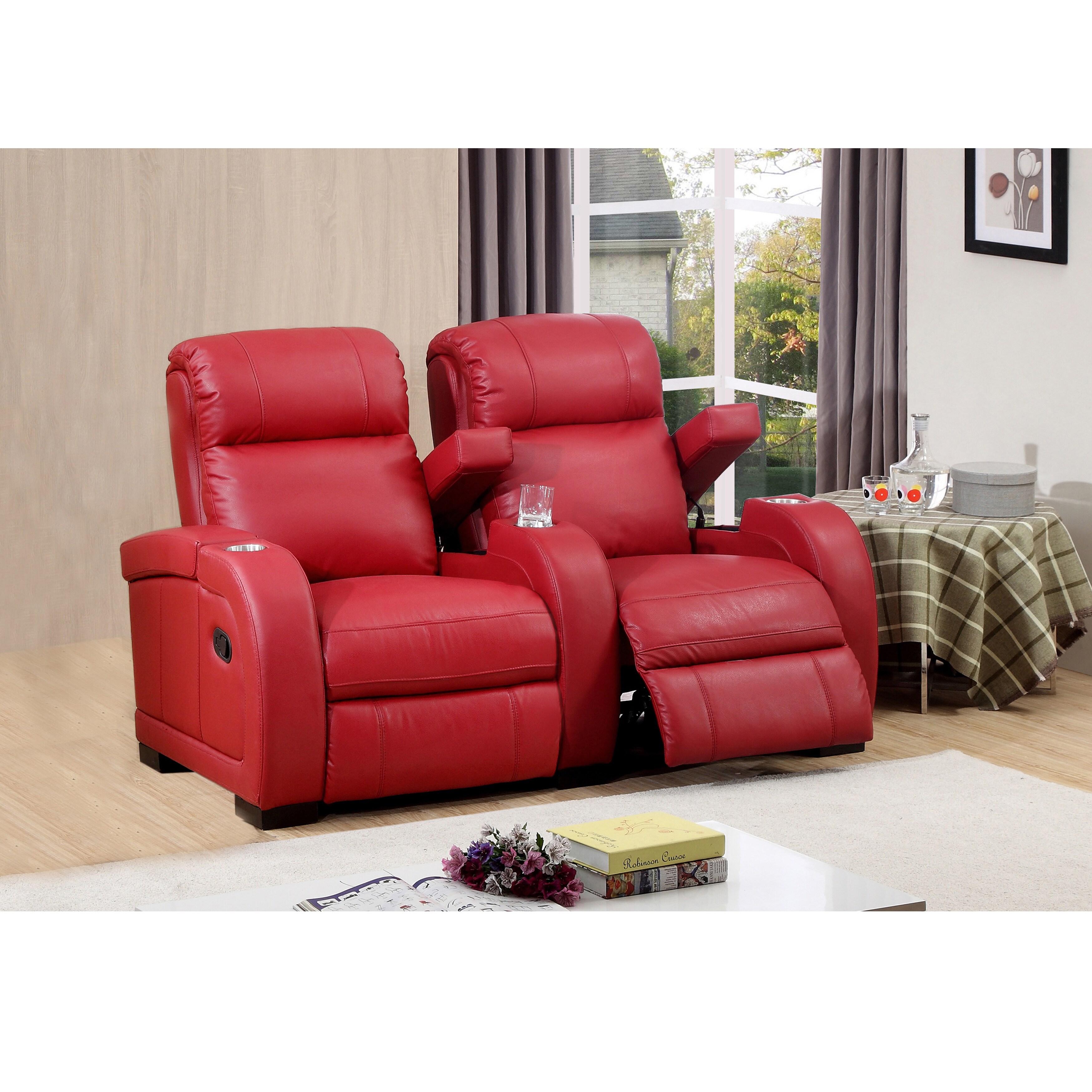 Hugo Two Seat Red Top Grain Leather Recliner Home Theater Seating Set Overstock™ Shopping