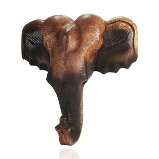 Best Shopping Thai Elephant Head Hand Carved Raintree Wood Wall Art (Thailand)