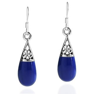 Filigree Swirl Teardrop Stone .925 Silver Dangle Earrings (Thailand)
