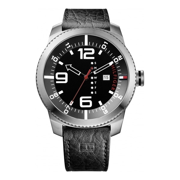 Tommy Hilfiger Men's 1791014 Black Leather Strap Watch 