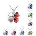 Princess Ice Platinum-pated Lucky 4-heart Leaf Clover Crystal Pendant Necklace