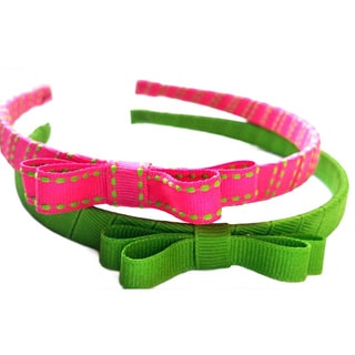 Crawford Corner Shop Pink and Green 1/2-inch Wide Headbands (Set of 2)-Image