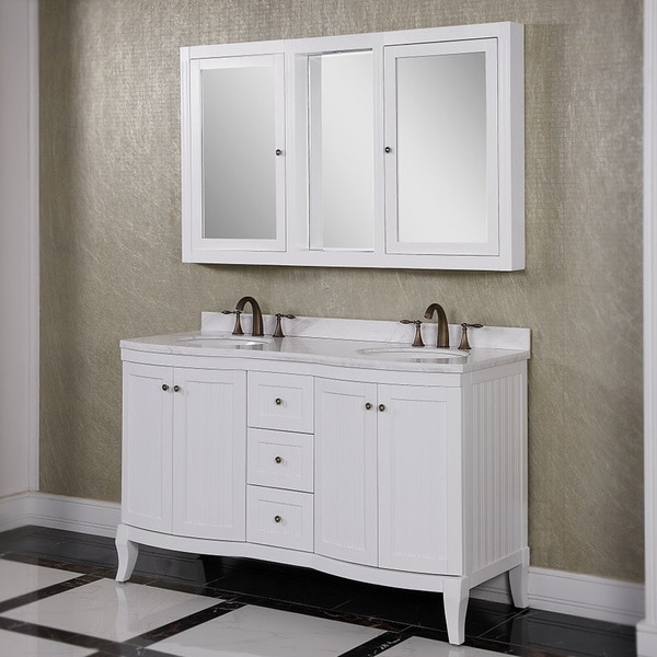 White Marble Top 60inch Double Sink Bathroom Vanity with Wall Mirror 