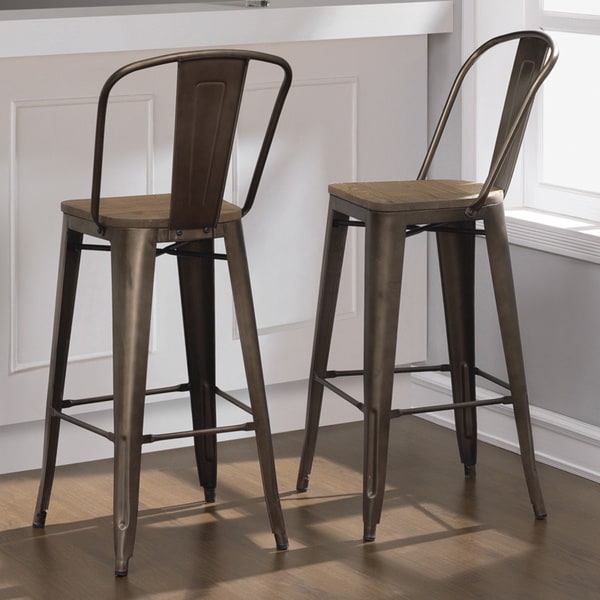 Tabouret Bistro Wood Seat Vintage Finish Bar Stools (Set ...