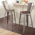 Tabouret Bistro Wood Seat Gunmetal Finish Bar Stools (Set of 2)