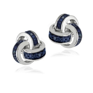 DB Designs Sterling Silver 1/10ct TDW Blue Diamond Love Knot Earrings