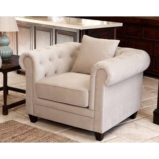 ABBYSON LIVING Fulton Beige Velvet Fabric Tufted Armchair