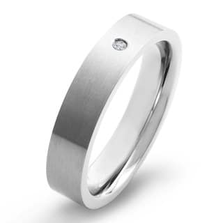 Crucible Titanium White Diamond Accent Brushed Flat Comfort Fit Band Ring-Image