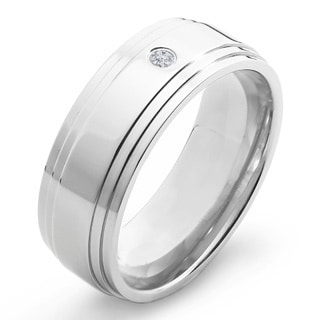 Crucible Titanium White Diamond Accent Polished Ridged Comfort Fit Band Ring-Image