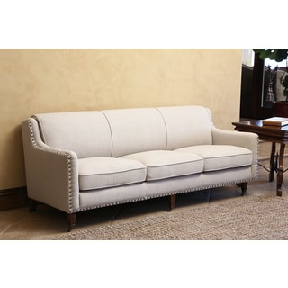 (^ ^)// Monica Pedersen Grey Linen Nailhead Sofa by Abbyson Living