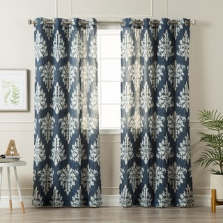 Ikat Linen Grommet Top 84-inch Curtain Panel Pair