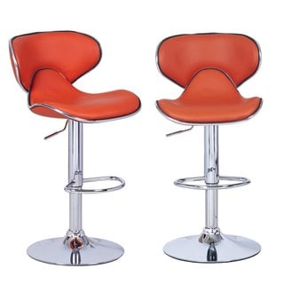 [1] Adeco Orange Leatherette Adjustable Barstool Chair, Curved Back, Chrome Base (Set of 2)