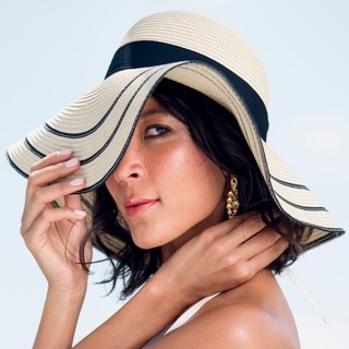 Beach Glam Women's Large Straw Striped Hat-Image