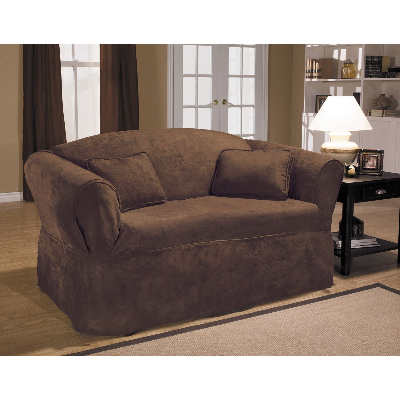 Luxury Suede Onepiece Relaxed Fit Wrap Sofa Slipcover Overstock