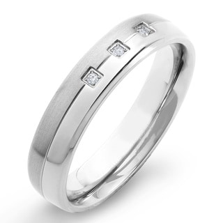 Crucible Titanium Diamond Accent Dual-finish Grooved Comfort Fit Ring (H-1, SI2)-Image