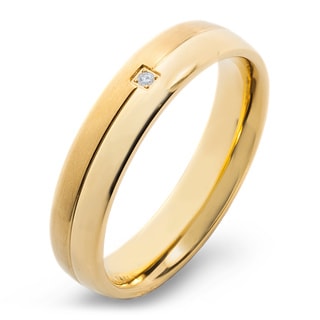 Crucible Goldplated Titanium Diamond Accent Grooved Comfort Fit Ring (H-I, SI2)-Image