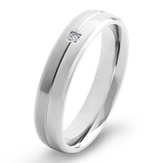 Crucible Titanium Diamond Accent Dual Finished Grooved Comfort Fit Band Ring-Image