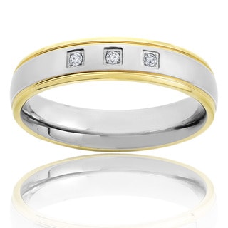 Crucible Goldplated Titanium Diamond Accent Dual Finished Grooved Comfort Fit Band Ring-Image