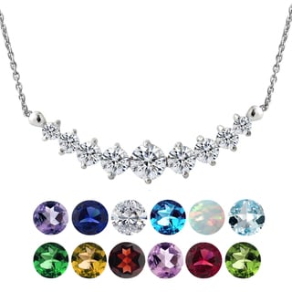 Glitzy Rocks Sterling Silver Gemstone or Cubic Zirconia Birthstone Graduated Necklace