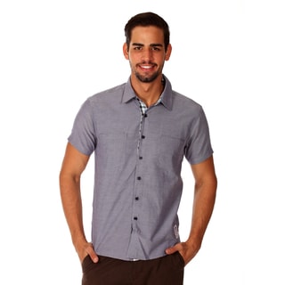 Something Strong Men's Slim Fit Blue Cotton Chambray Shirt-Image