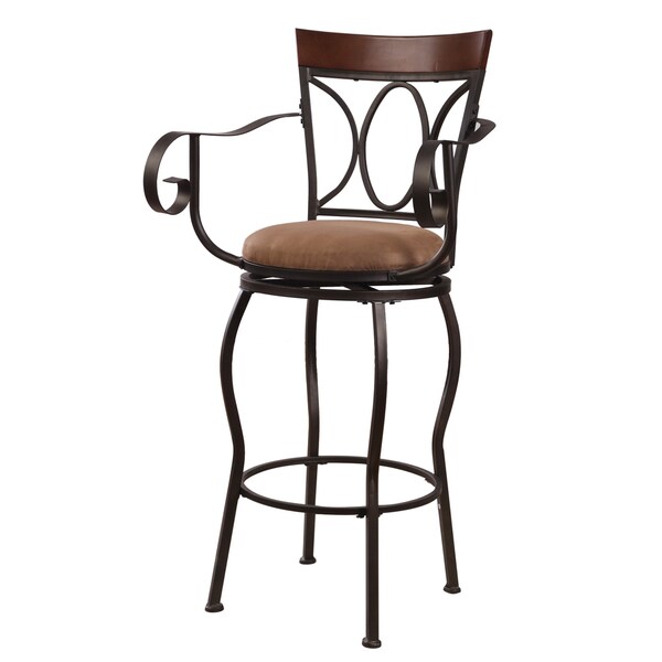 Adeco Dark Bronze Metal Swivel Barstool Chair with Arm Rests, Oval